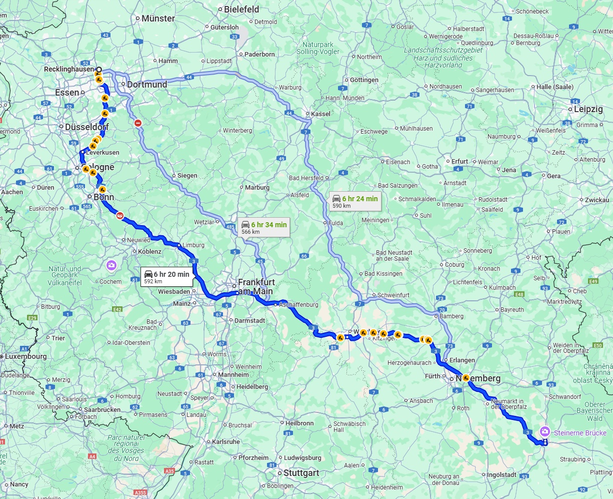 Anreise von Recklinghausen Zu Regensburg Über via A3