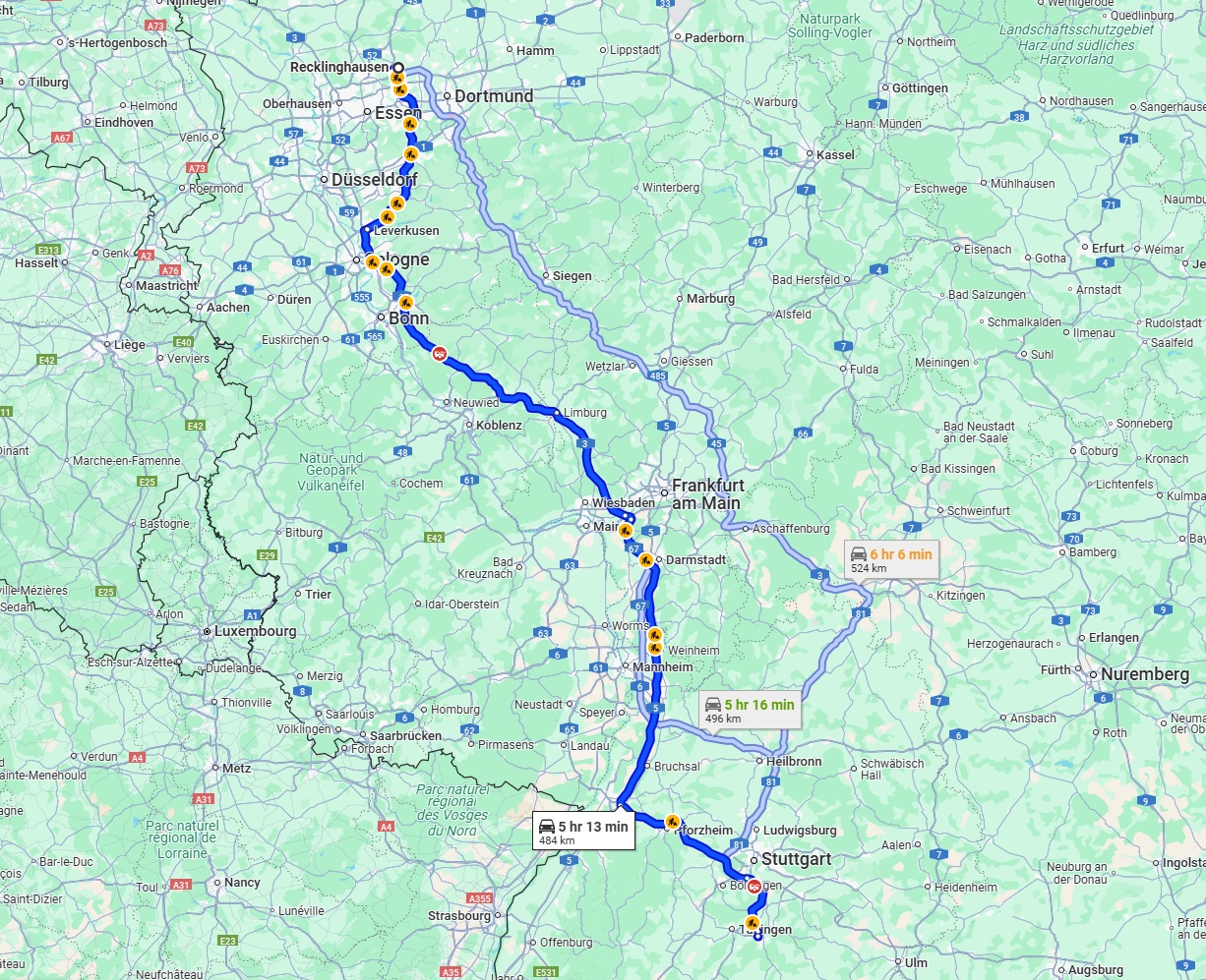 Anreise von Recklinghausen Zu Reutlingen Über via A3