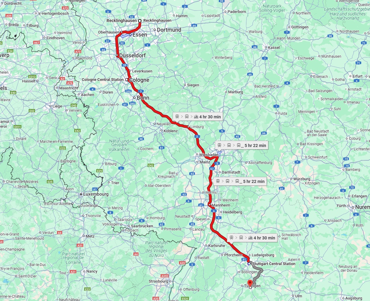 Anreise von Recklinghausen Zu Reutlingen Über 