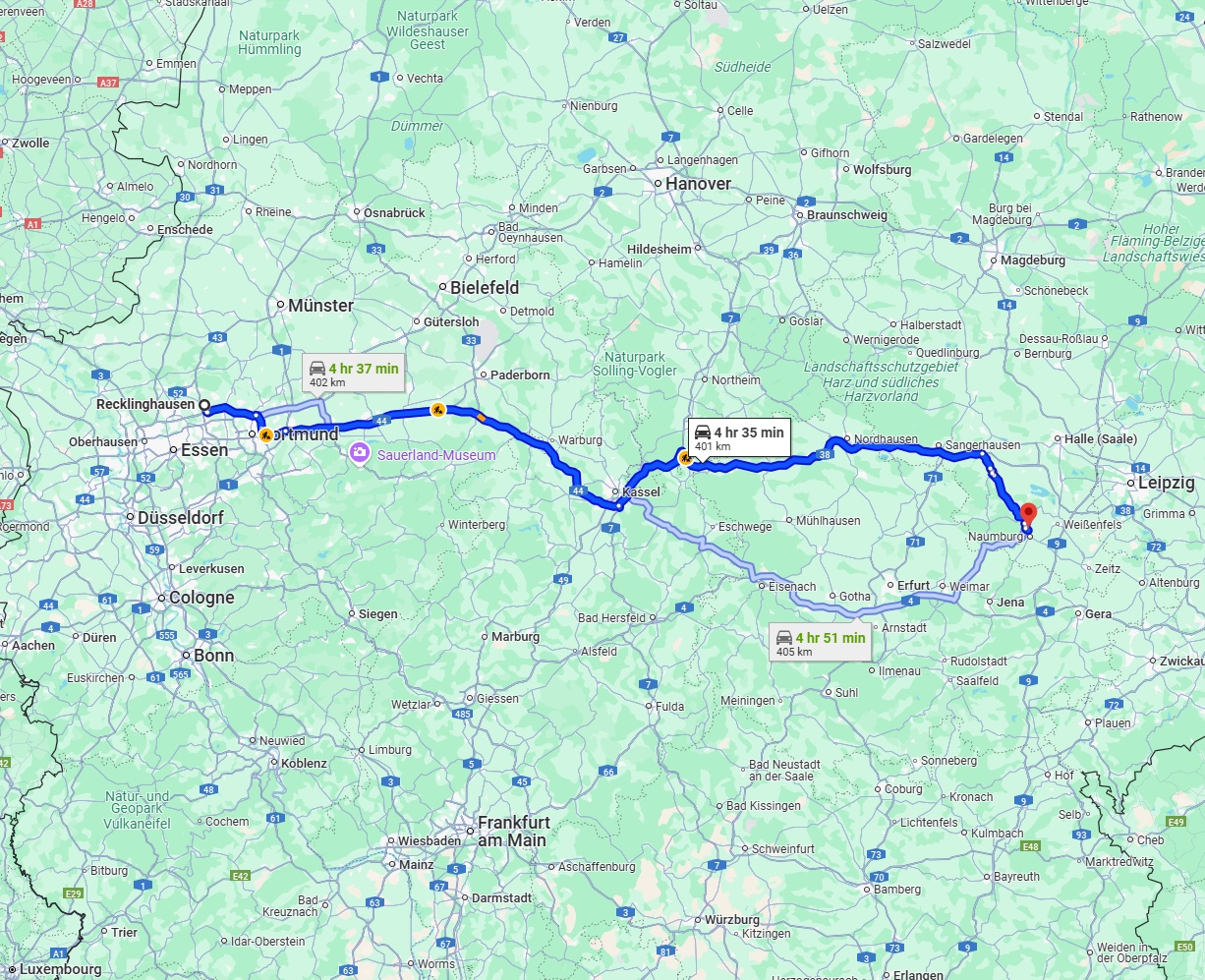 Anreise von Recklinghausen Zu Saale Über via A44 and A38