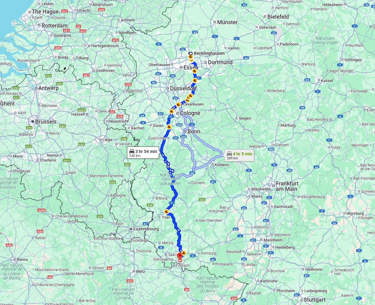 Anreise von Recklinghausen Zu Saarbrücken Über via A1