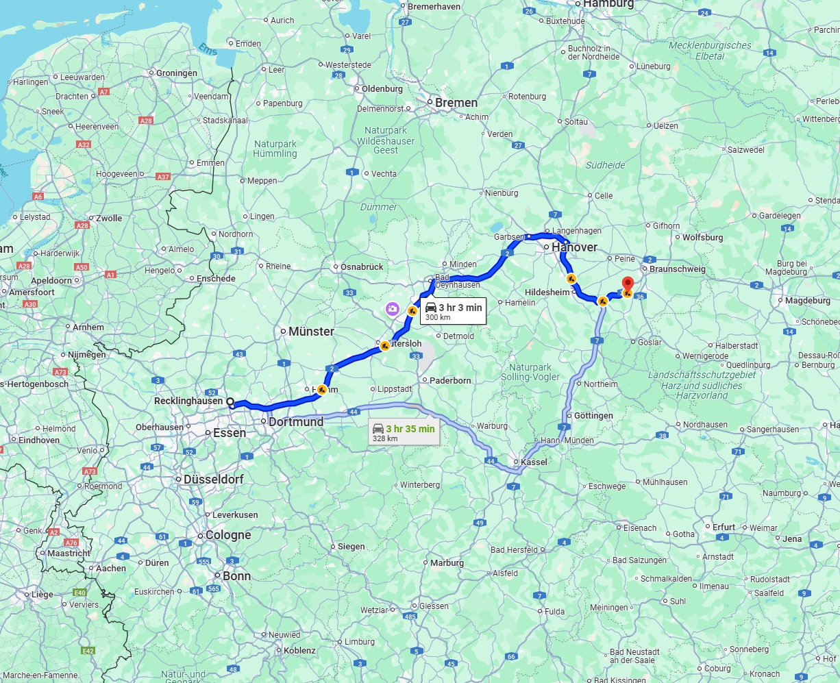 Anreise von Recklinghausen Zu Salzgitter Über via A2
