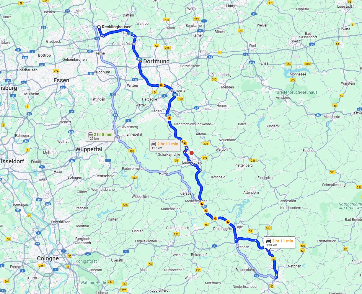 Anreise von Recklinghausen Zu Siegen Über via A45