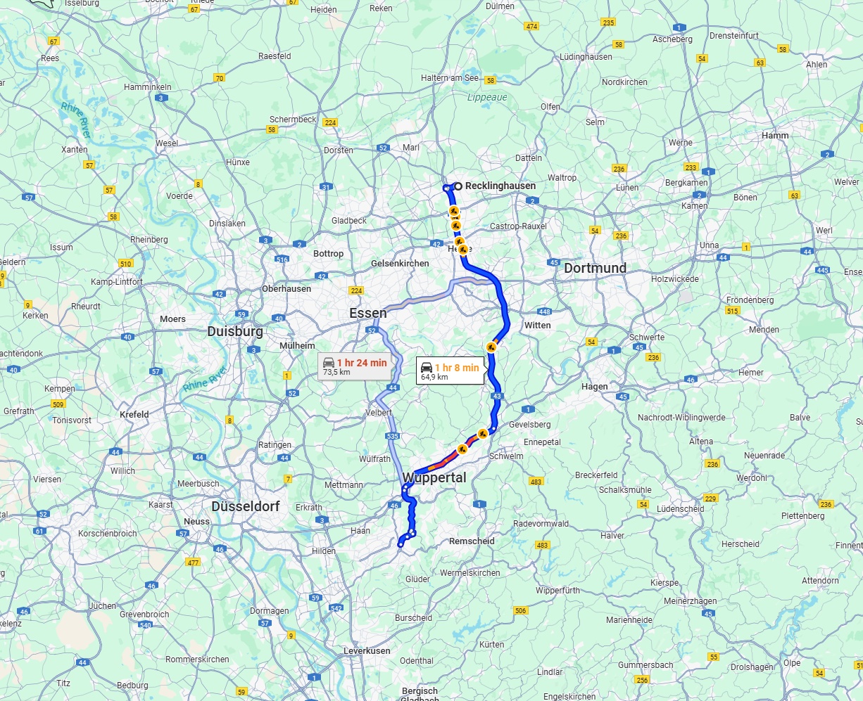 Anreise von Recklinghausen Zu Solingen Über via A43