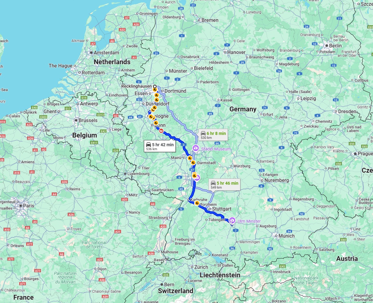 Anreise von Recklinghausen Zu Ulm Über via A3 and A8