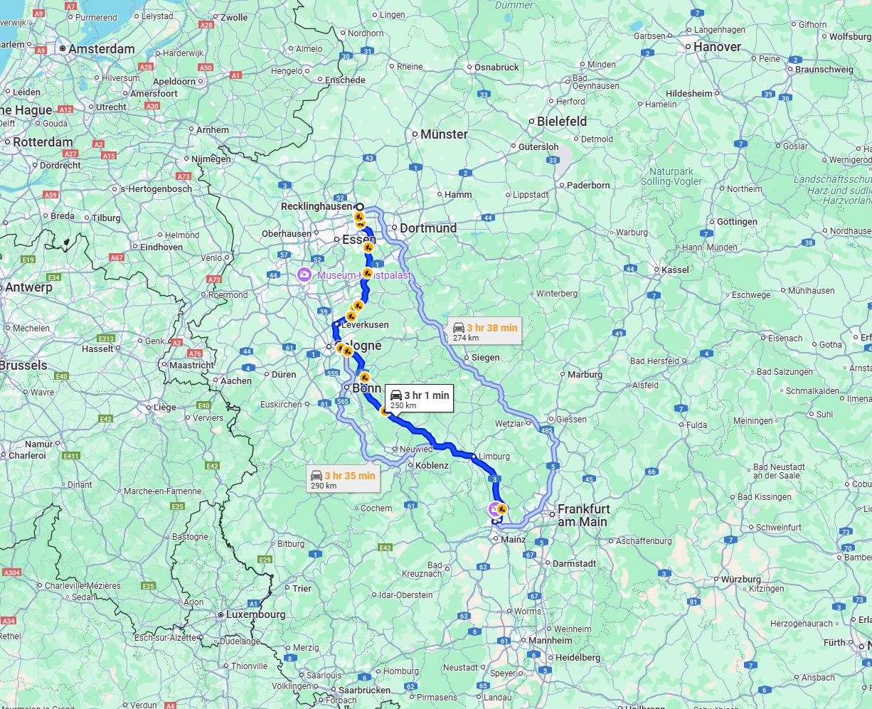 Anreise von Recklinghausen Zu Wiesbaden Über via A3