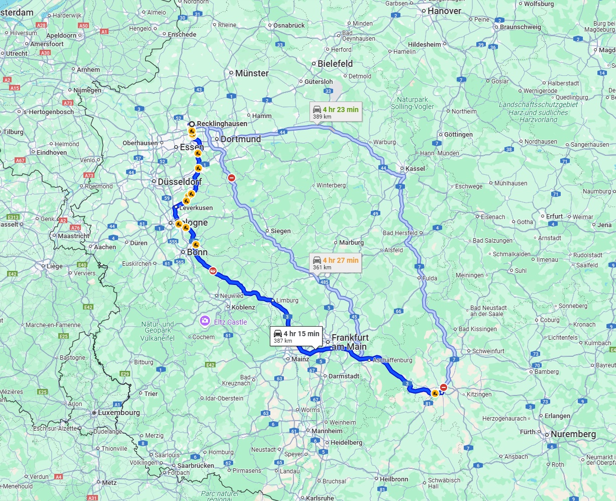Anreise von Recklinghausen Zu Würzburg Über via A3