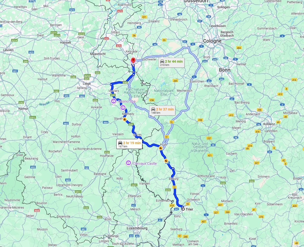 Anreise von Trier Zu Aachen Über via E42