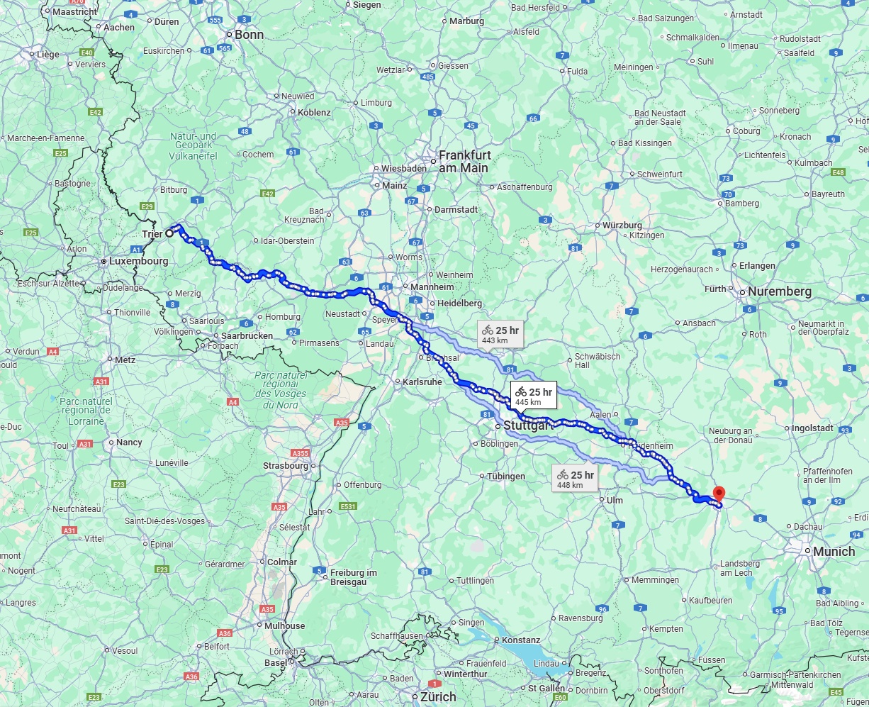 Anreise von Trier Zu Augsburg Über 