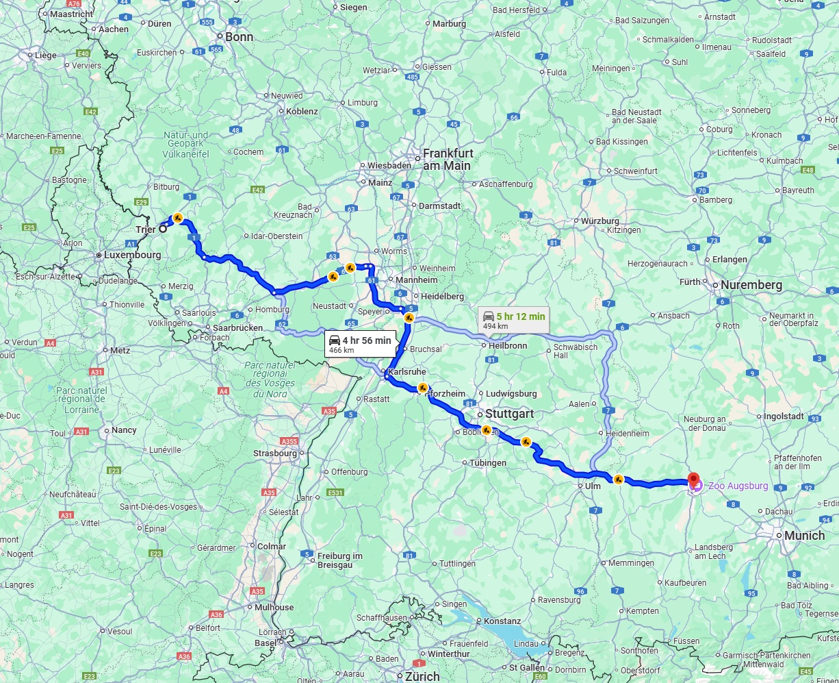 Anreise von Trier Zu Augsburg Über via A8