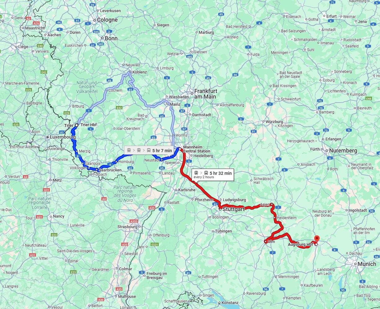 Anreise von Trier Zu Augsburg Über 