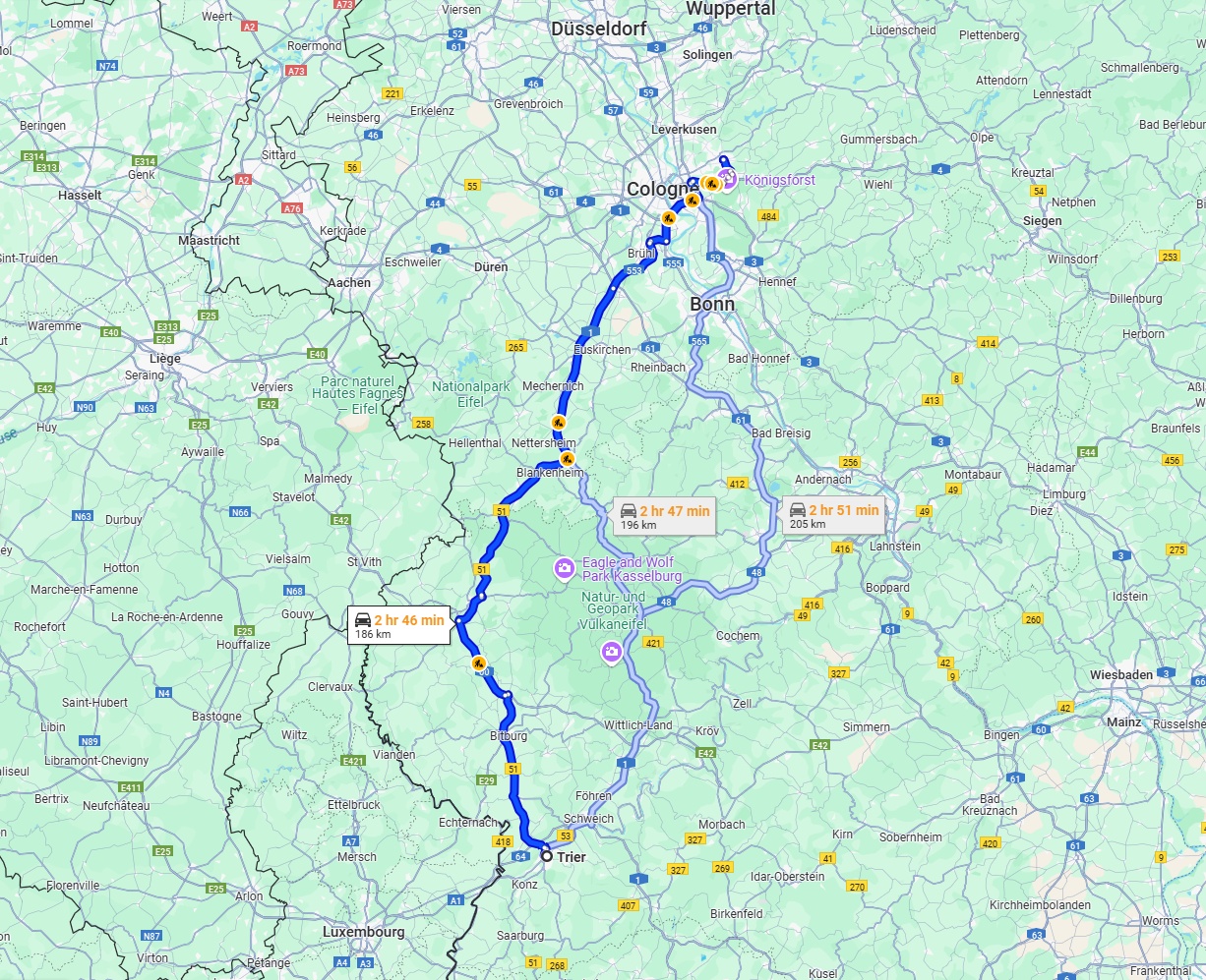 Anreise von Trier Zu Bergisch Gladbach Über via B51