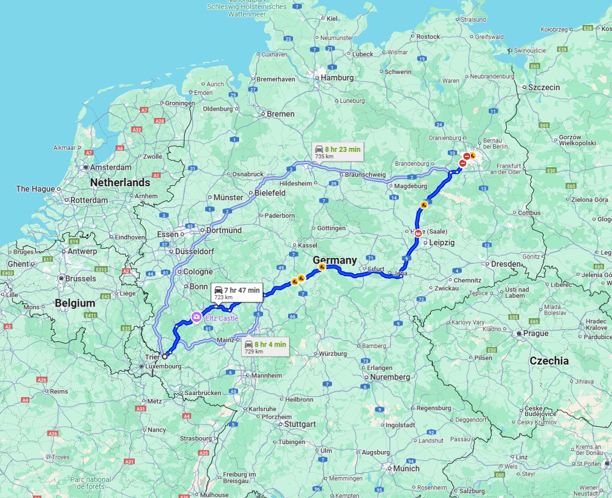 Anreise von Trier Zu Berlin Über via A4 and A9