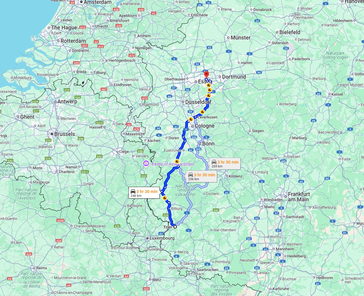 Anreise von Trier Zu Bochum Über via B51 and A1