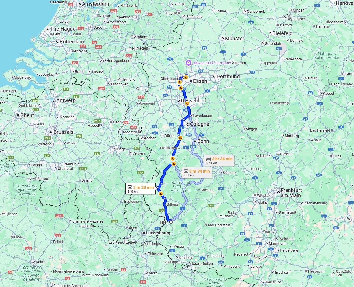 Anreise von Trier Zu Bottrop Über via B51 and A1