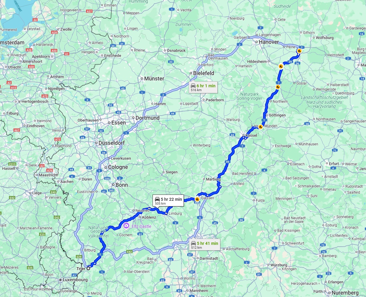 Anreise von Trier Zu Braunschweig Über via A7