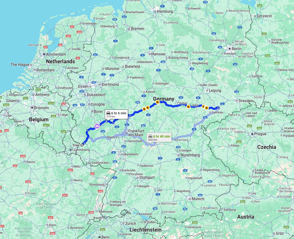 Anreise von Trier Zu Chemnitz Über via A4