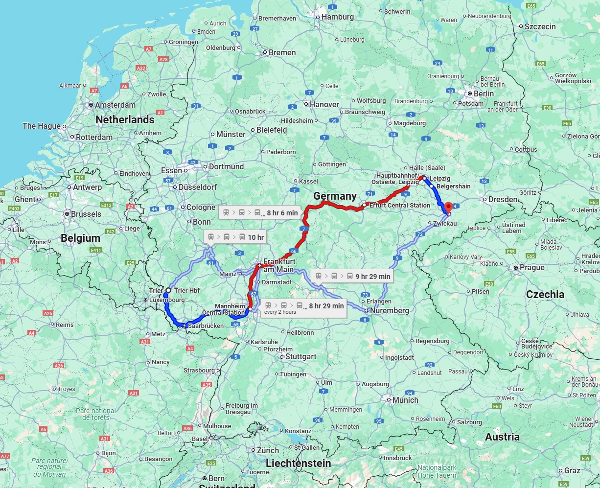 Anreise von Trier Zu Chemnitz Über 