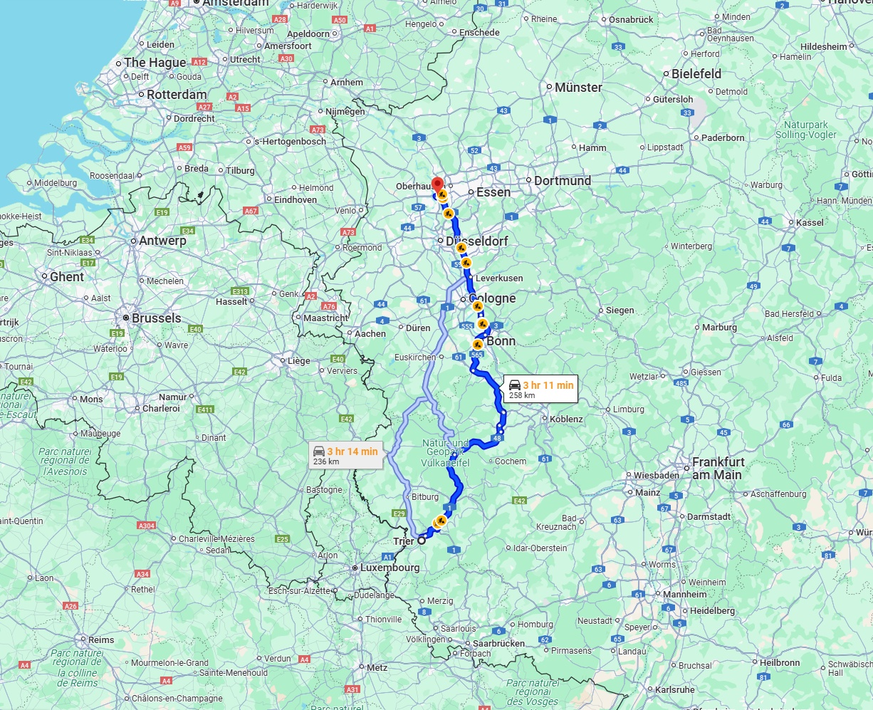 Anreise von Trier Zu Duisburg Über via A3