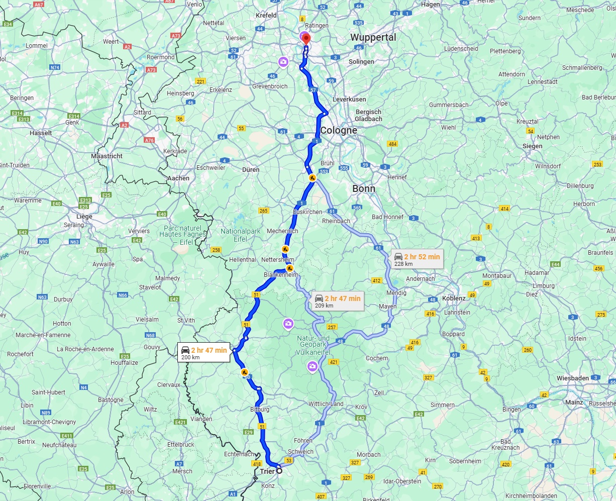 Anreise von Trier Zu Düsseldorf Über via B51 and A1