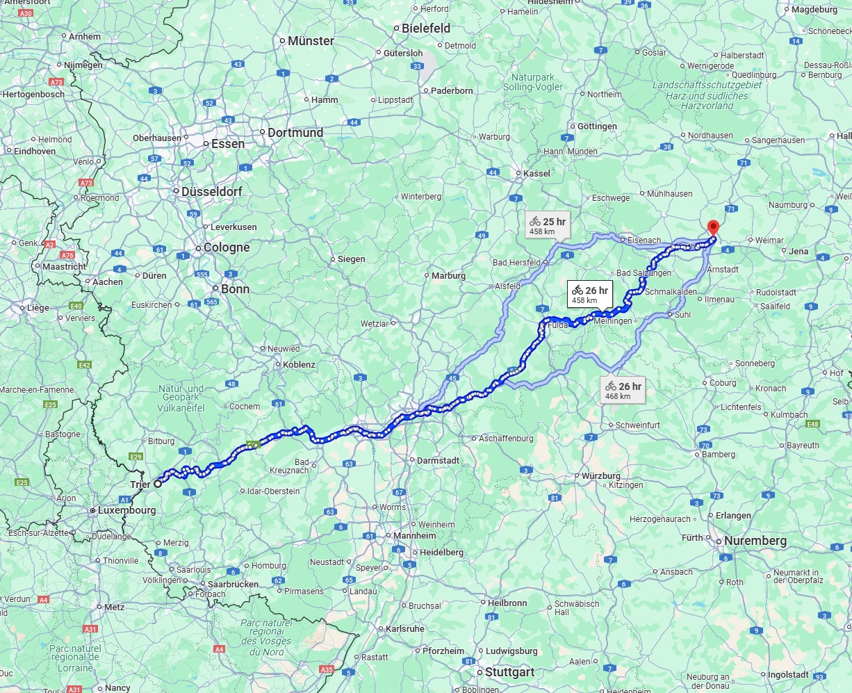 Anreise von Trier Zu Erfurt Über 