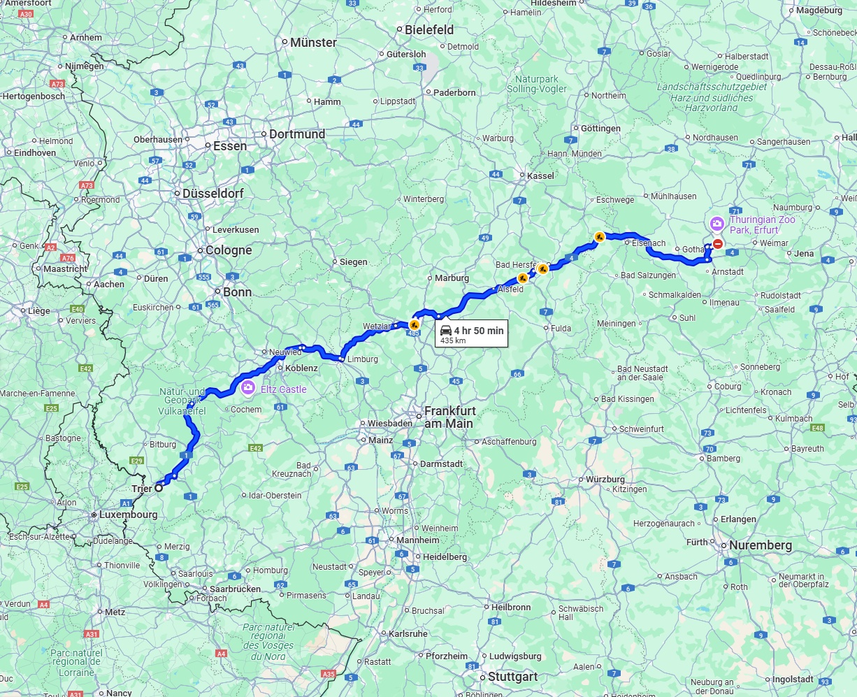 Anreise von Trier Zu Erfurt Über via A4
