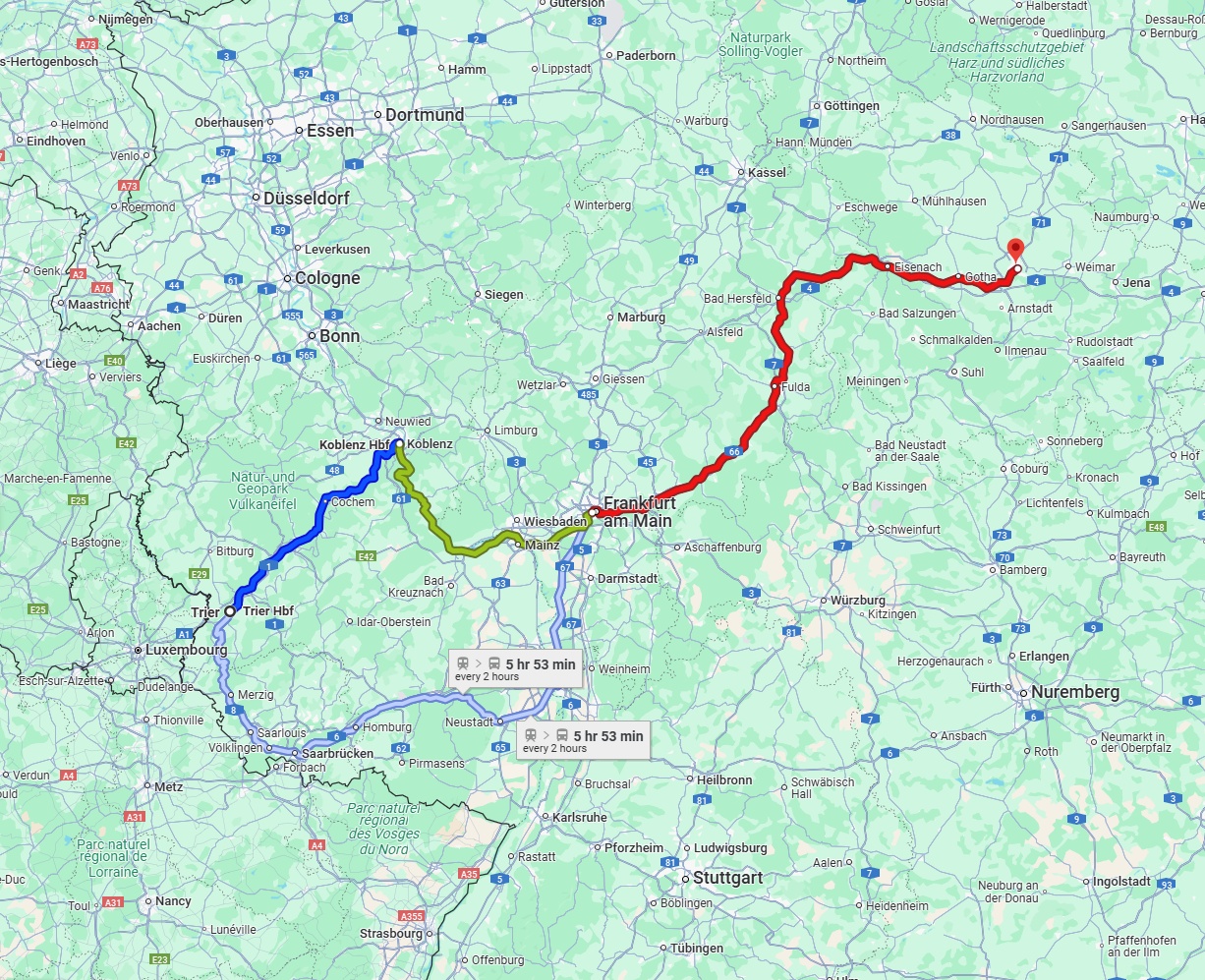 Anreise von Trier Zu Erfurt Über 