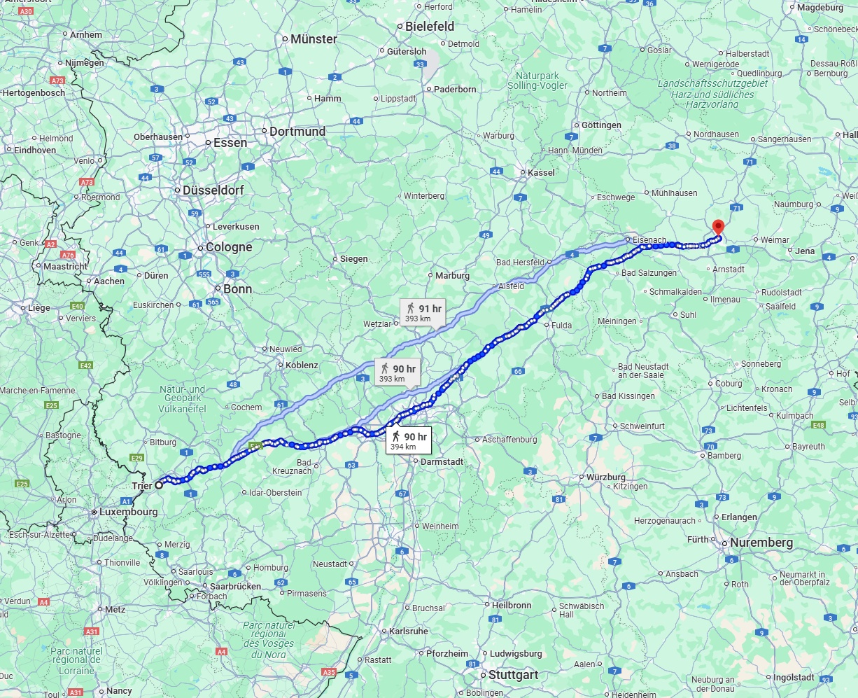 Anreise von Trier Zu Erfurt Über 