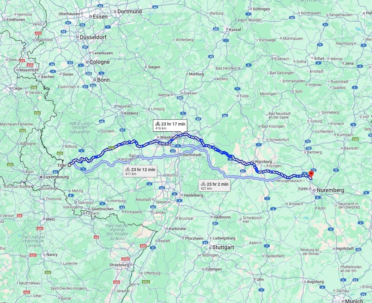 Anreise von Trier Zu Erlangen Über 