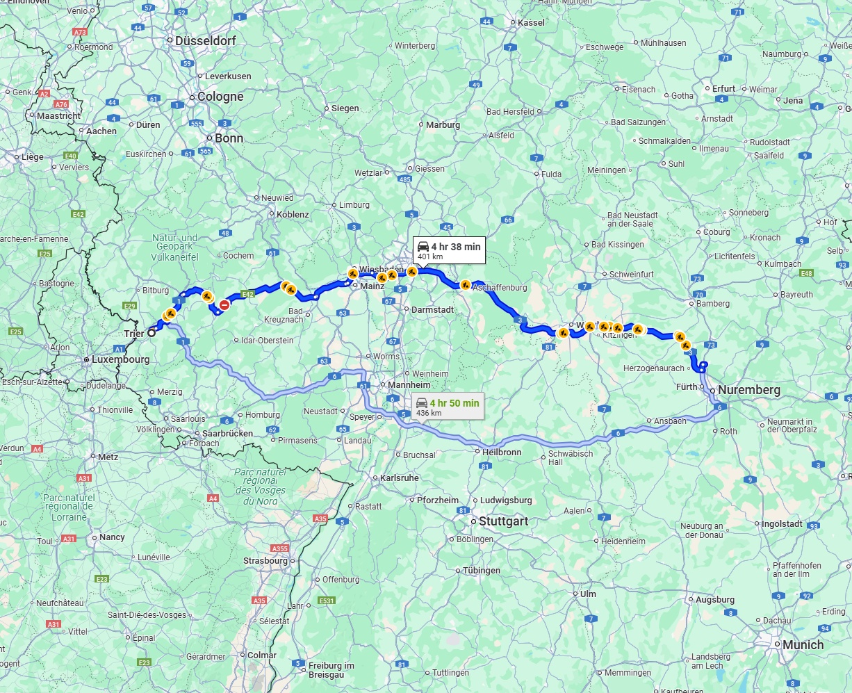 Anreise von Trier Zu Erlangen Über via A3