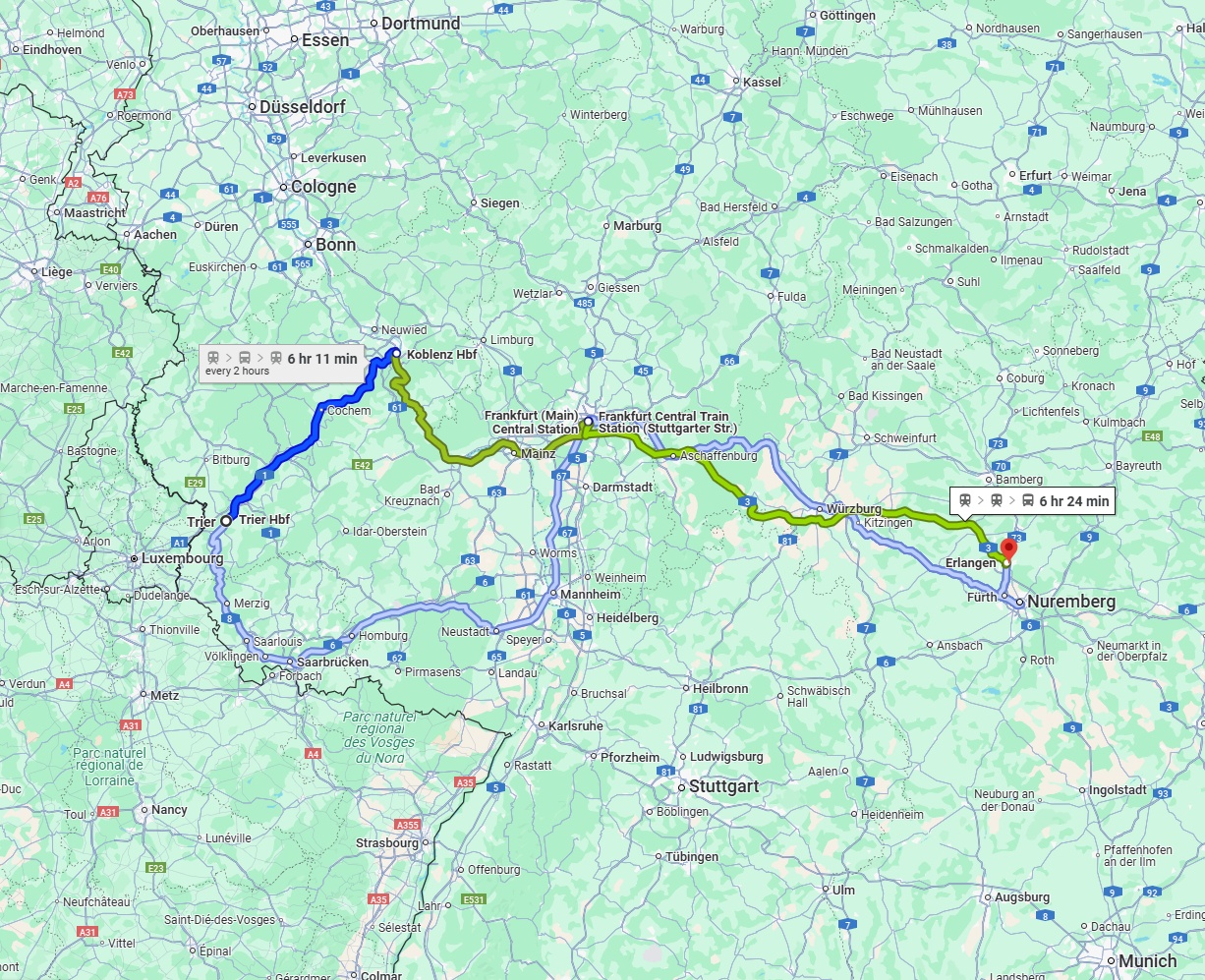 Anreise von Trier Zu Erlangen Über 