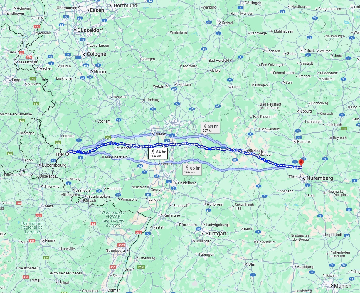 Anreise von Trier Zu Erlangen Über 