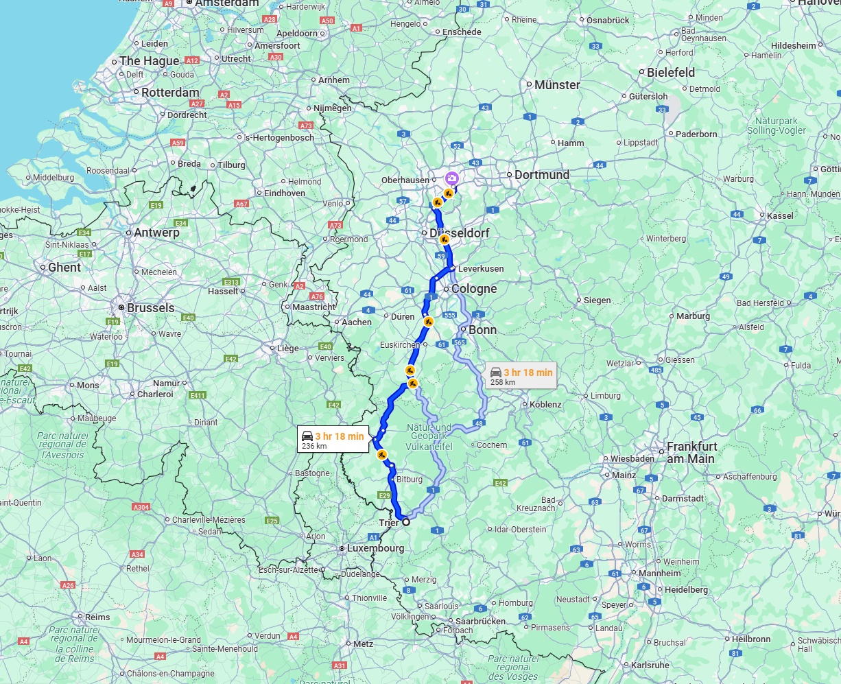 Anreise von Trier Zu Essen Über via B51 and A1