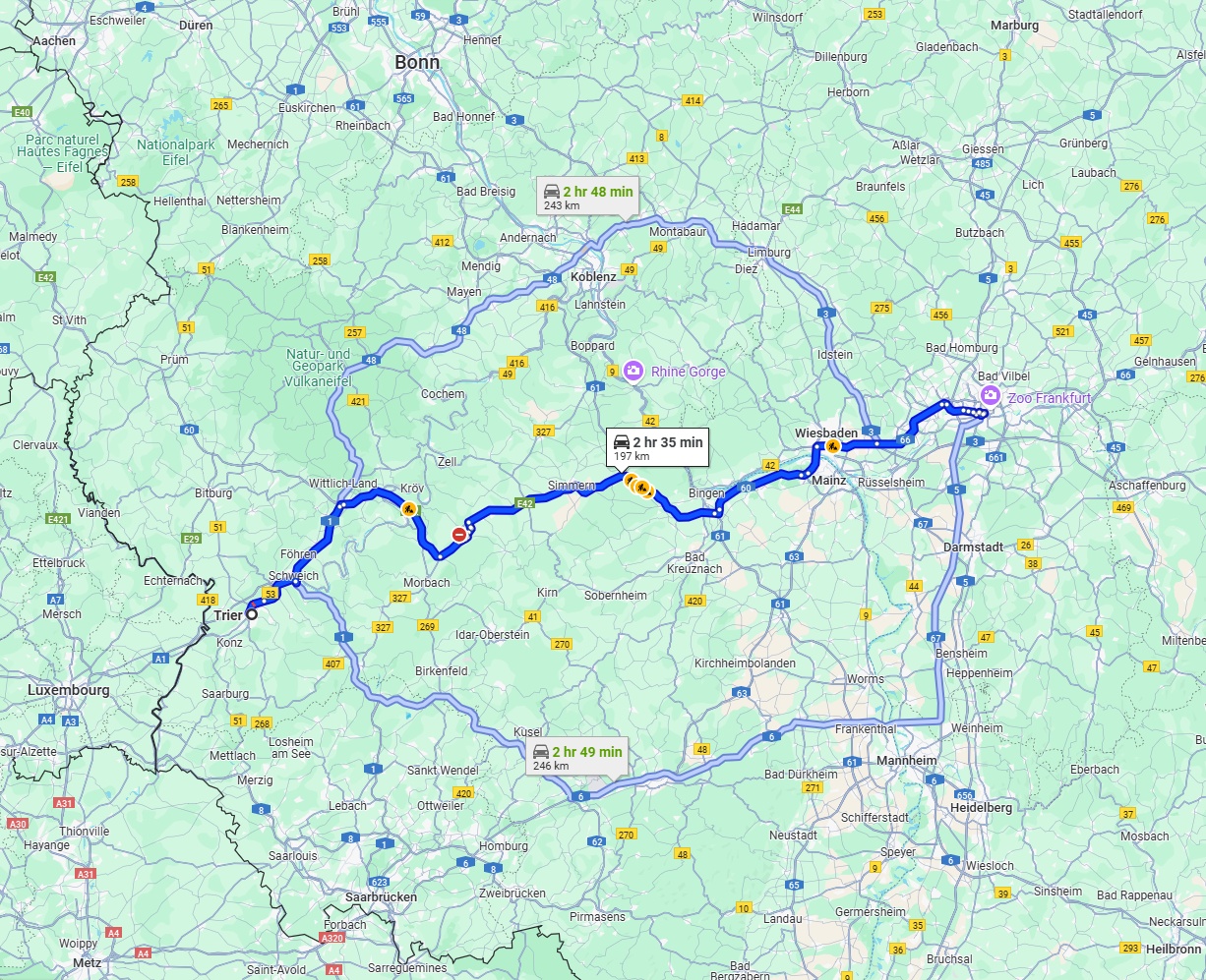 Anreise von Trier Zu Frankfurt am Main Über via B50