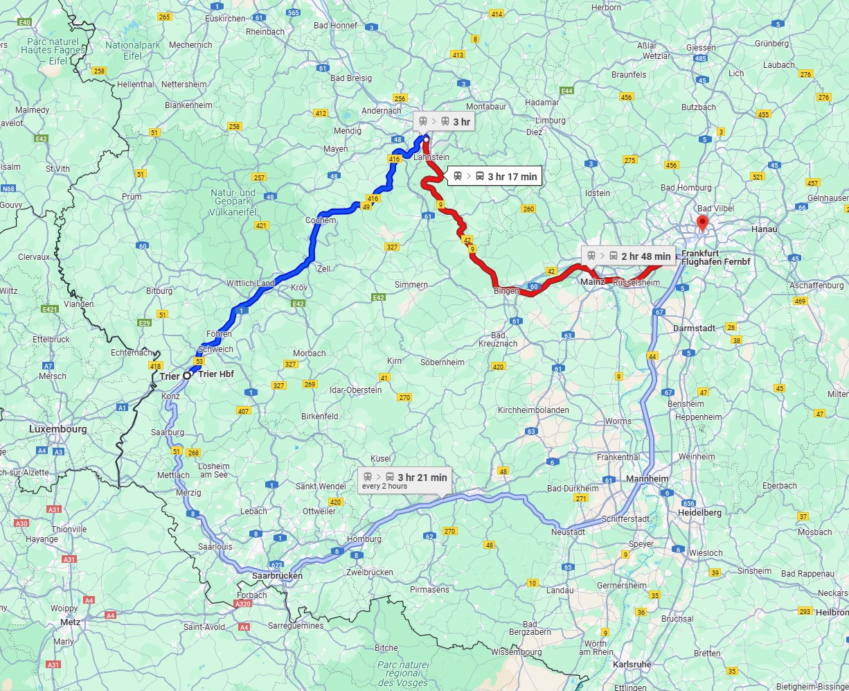 Anreise von Trier Zu Frankfurt am Main Über 