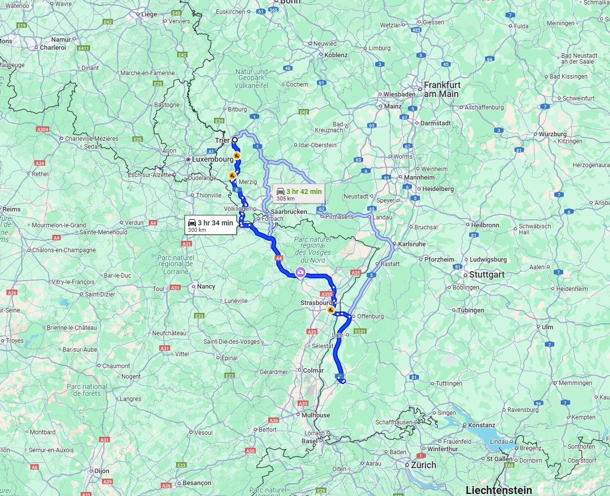Anreise von Trier Zu Freiburg im Breisgau Über via A4