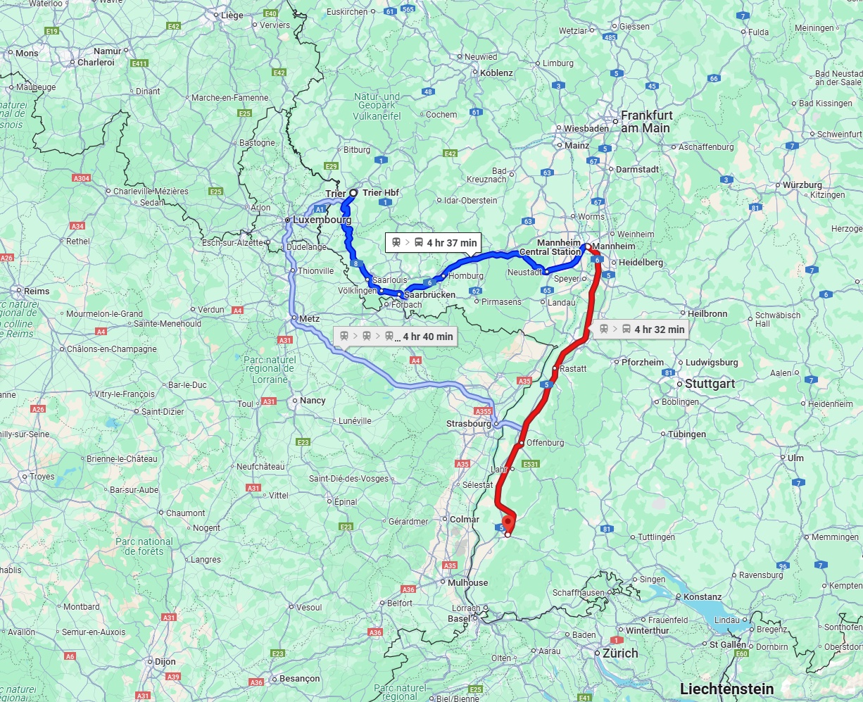 Anreise von Trier Zu Freiburg im Breisgau Über 