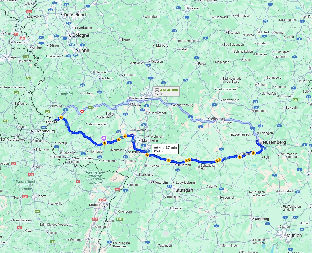 Anreise von Trier Zu Fürth Über via A6