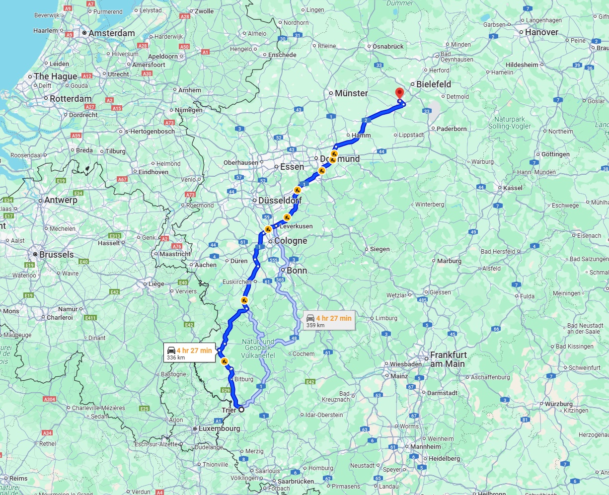Anreise von Trier Zu Gütersloh Über via A1