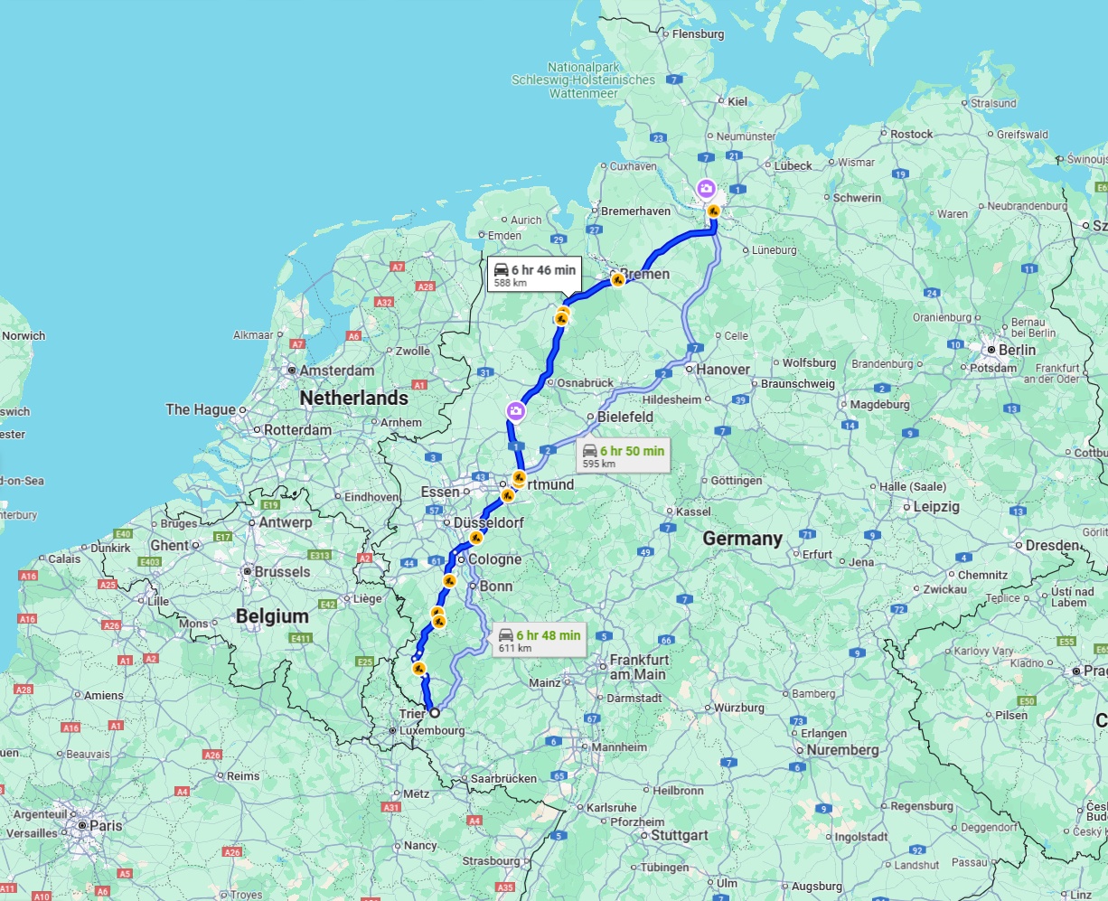 Anreise von Trier Zu Hamburg Über via A1