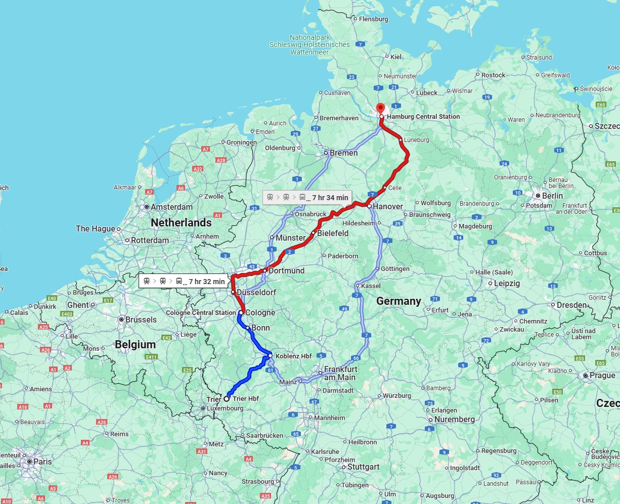 Anreise von Trier Zu Hamburg Über 