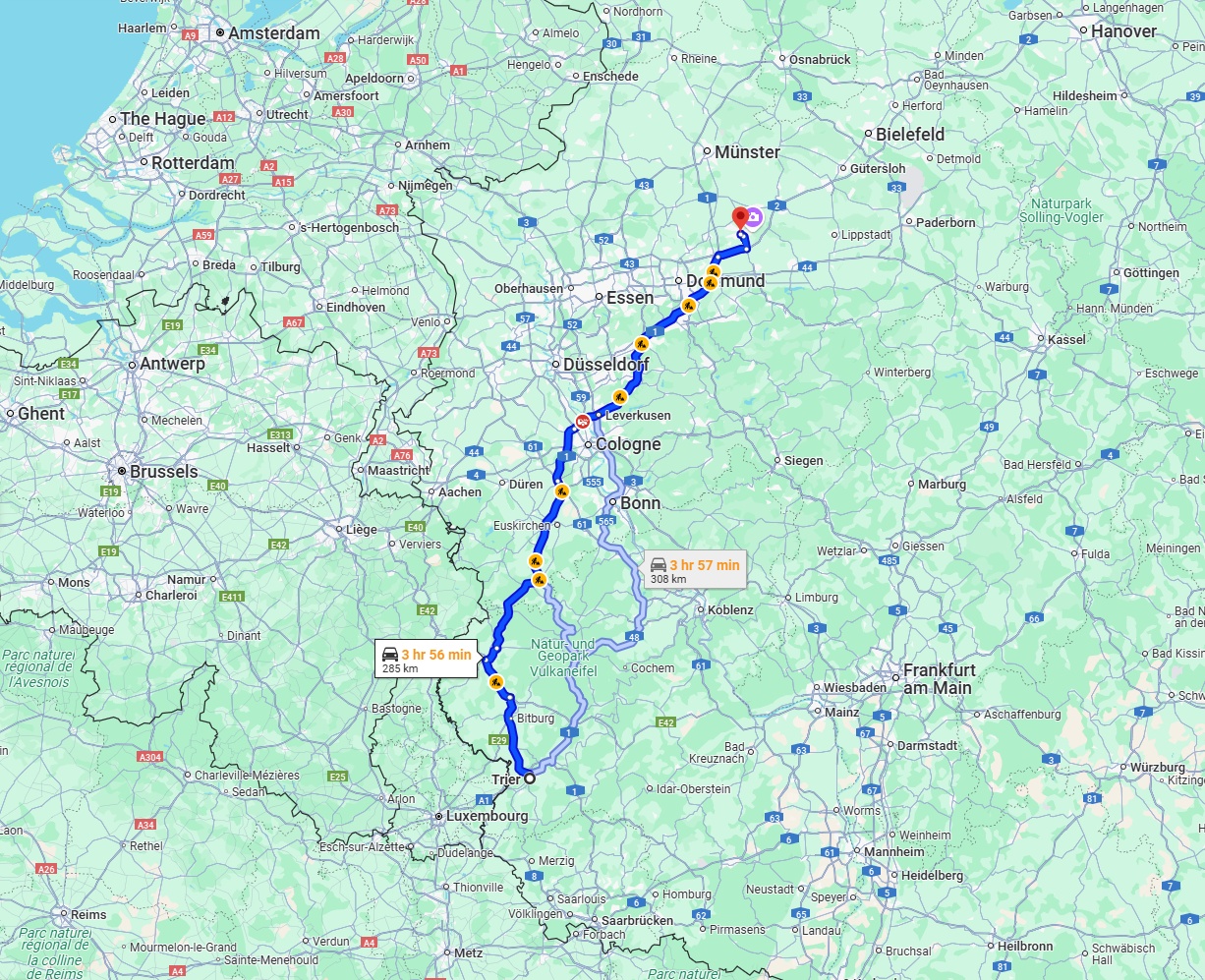 Anreise von Trier Zu Hamm Über via B51 and A1