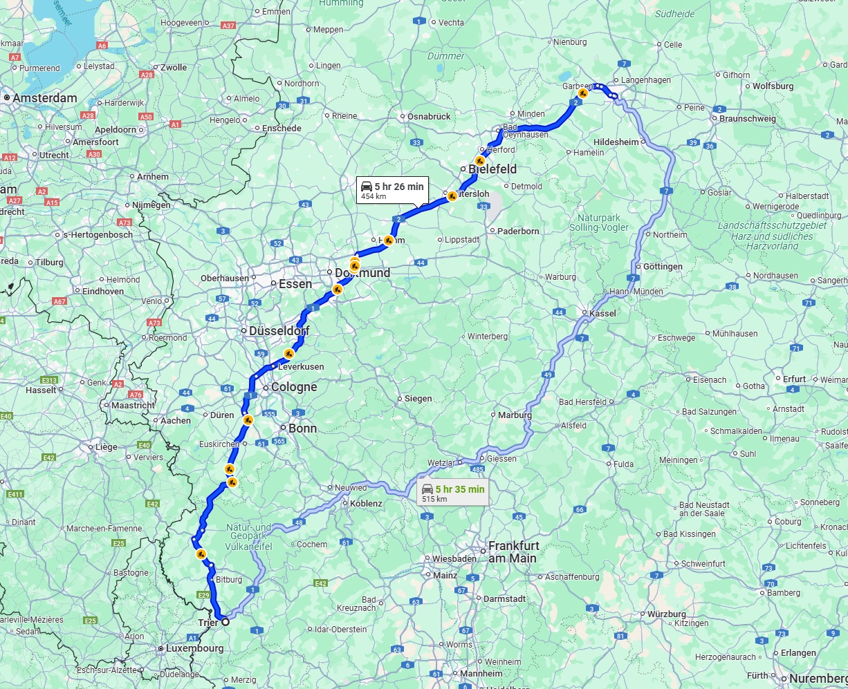 Anreise von Trier Zu Hannover Über via A1 and A2