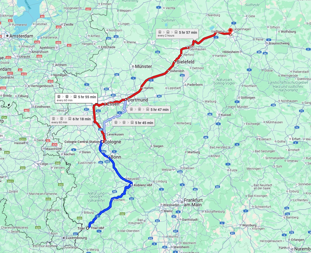 Anreise von Trier Zu Hannover Über 