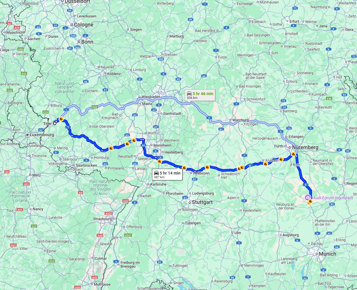 Anreise von Trier Zu Ingolstadt Über via A6