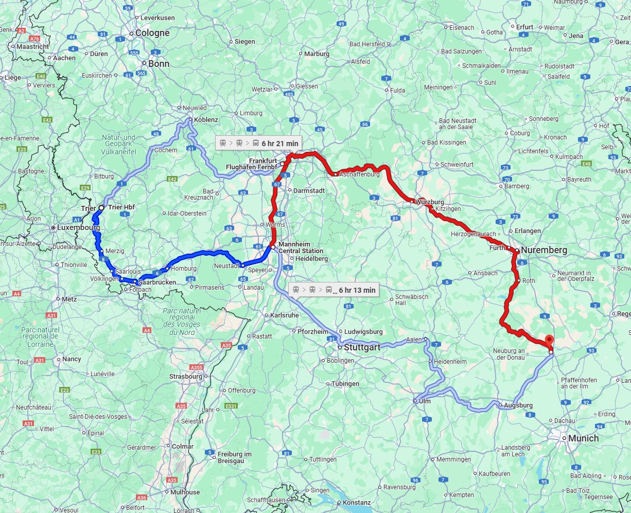 Anreise von Trier Zu Ingolstadt Über 