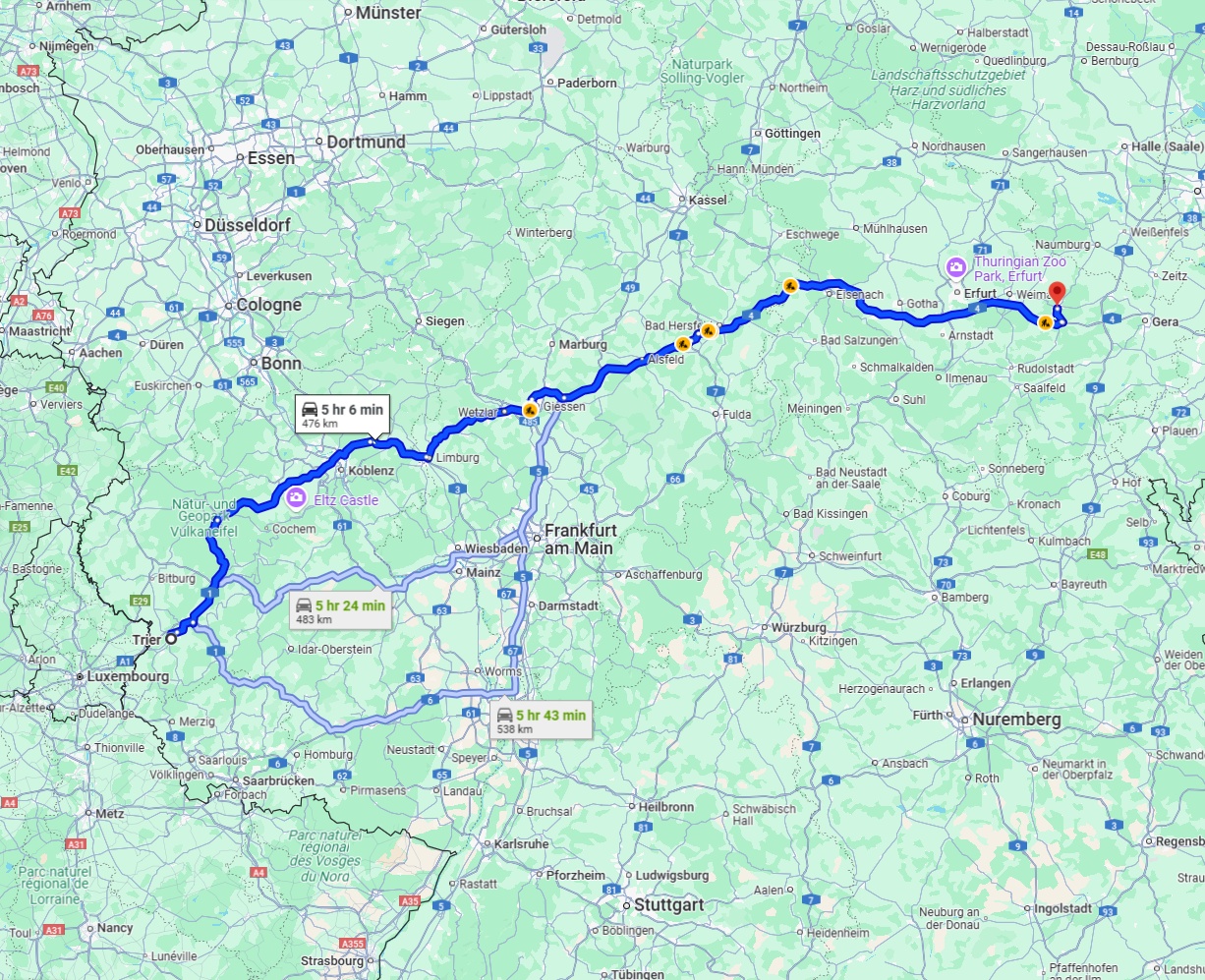 Anreise von Trier Zu Jena Über via A4