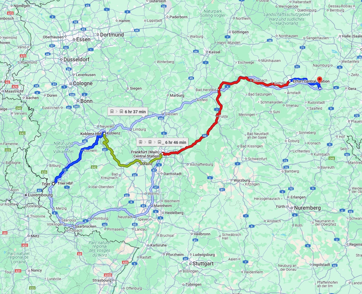 Anreise von Trier Zu Jena Über 