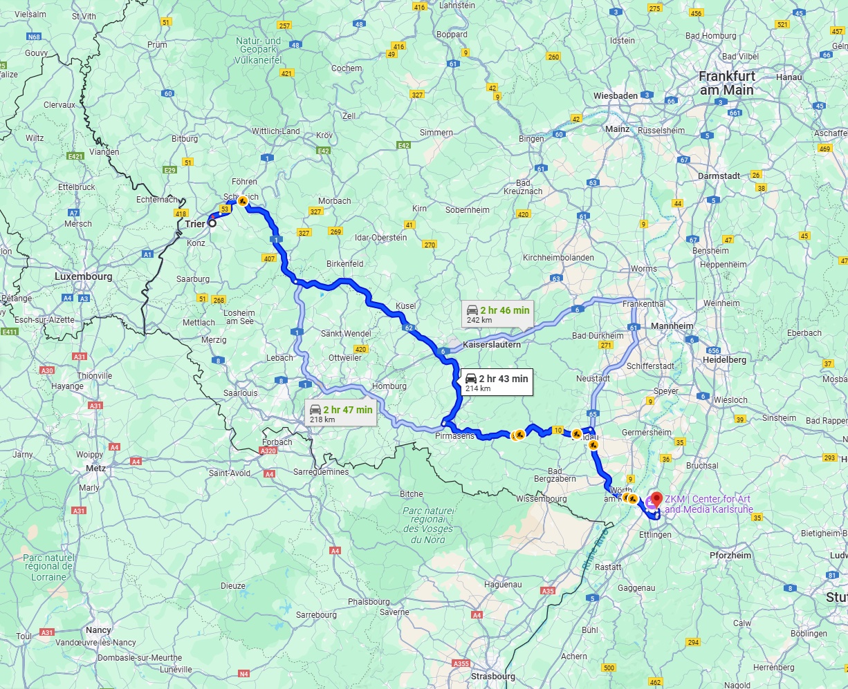 Anreise von Trier Zu Karlsruhe Über via A62 and B10