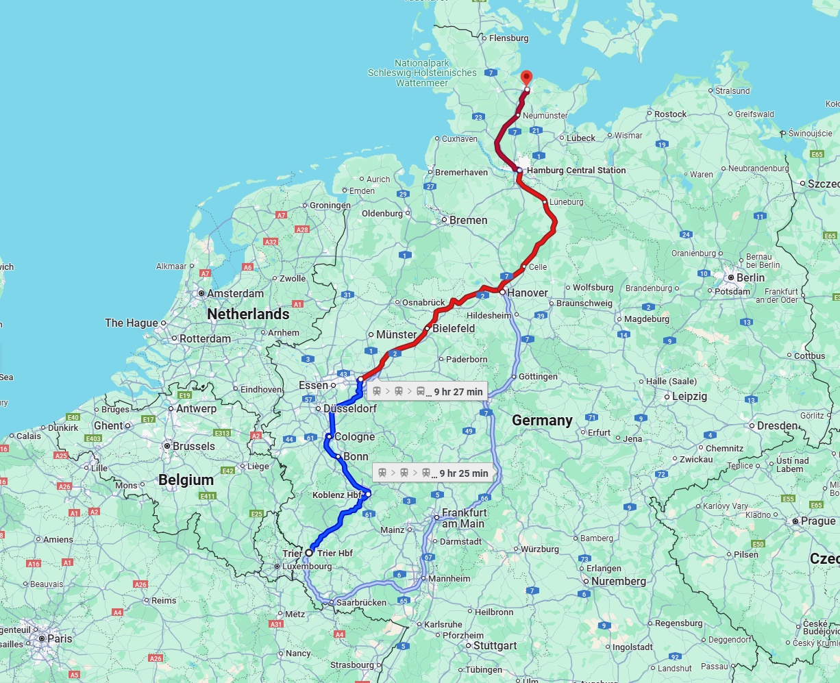 Anreise von Trier Zu Kiel Über 